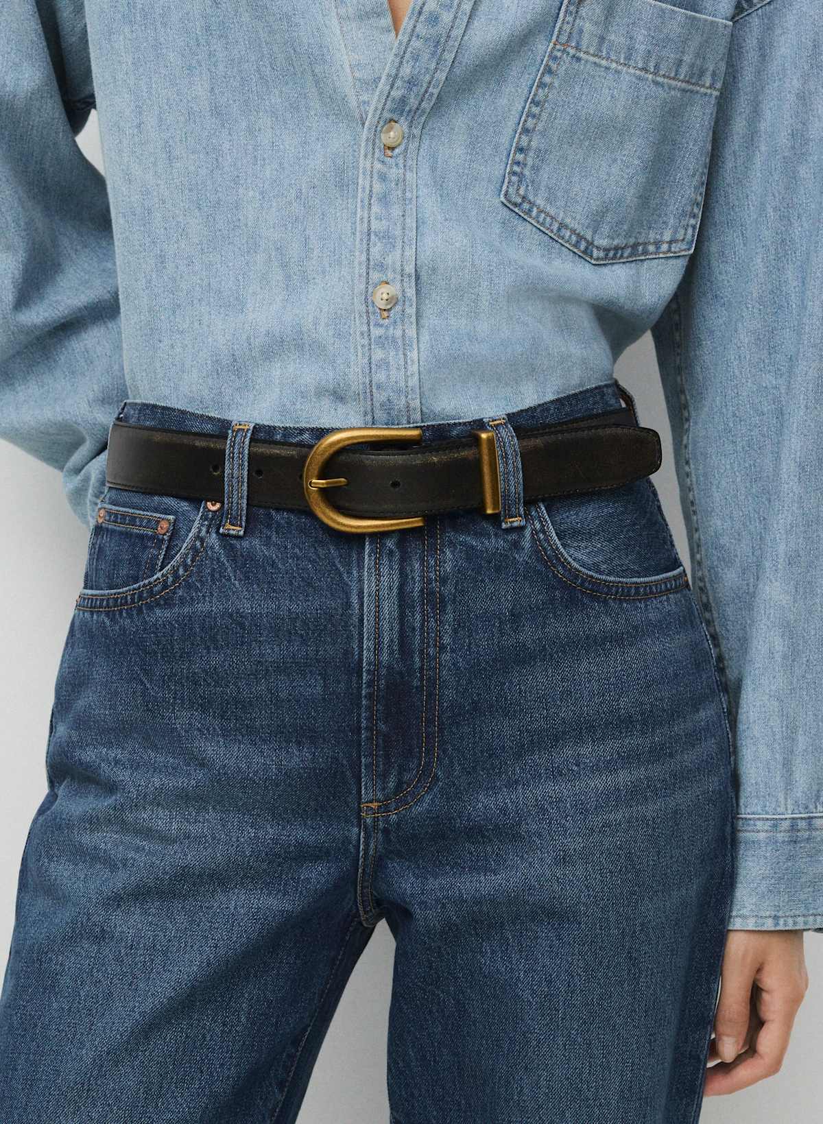 Accent Solid Brass Leather Wide Belt - Image 2