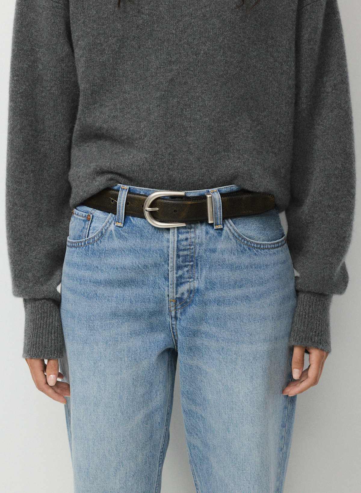 Accent Solid Brass Leather Wide Belt