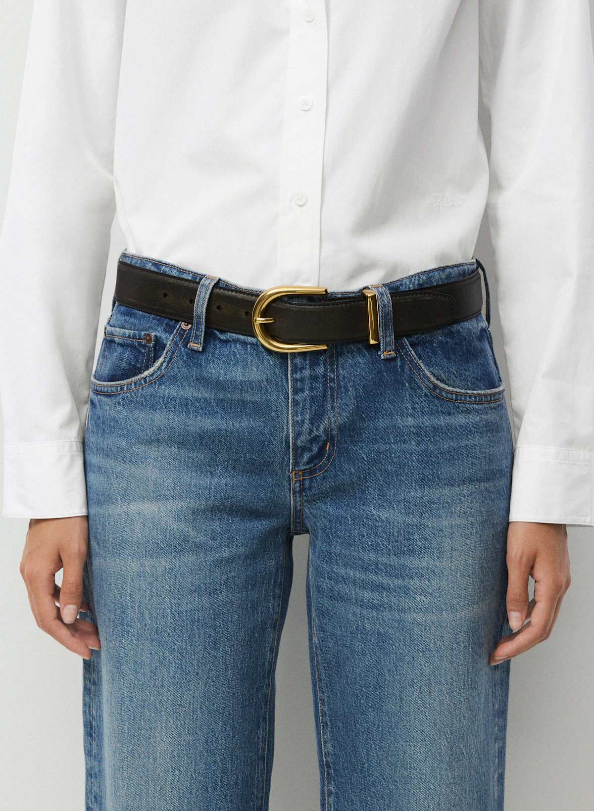 Accent Solid Brass Leather Wide Belt - Image 3