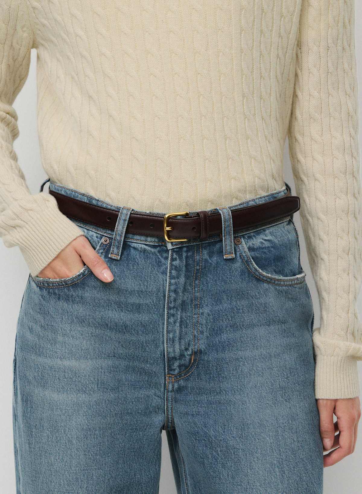 Essential Solid Brass Leather Belt