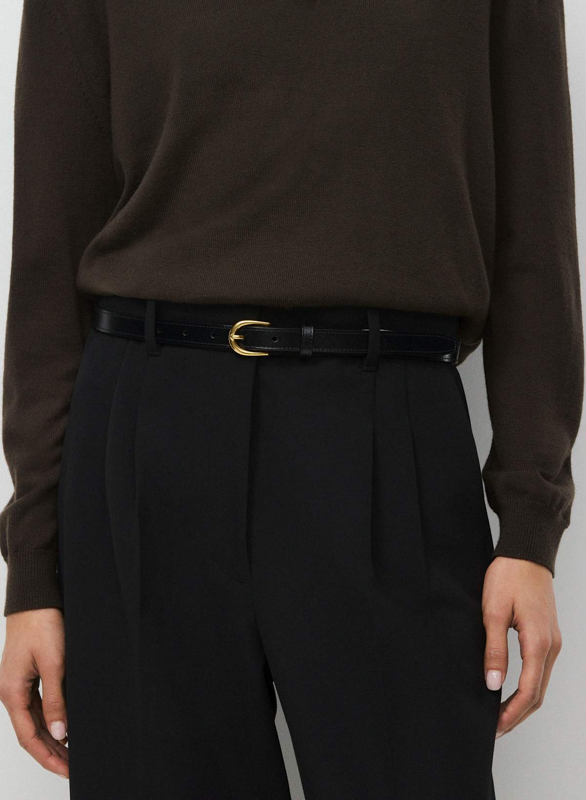 Accent Solid Brass Leather Slim Belt