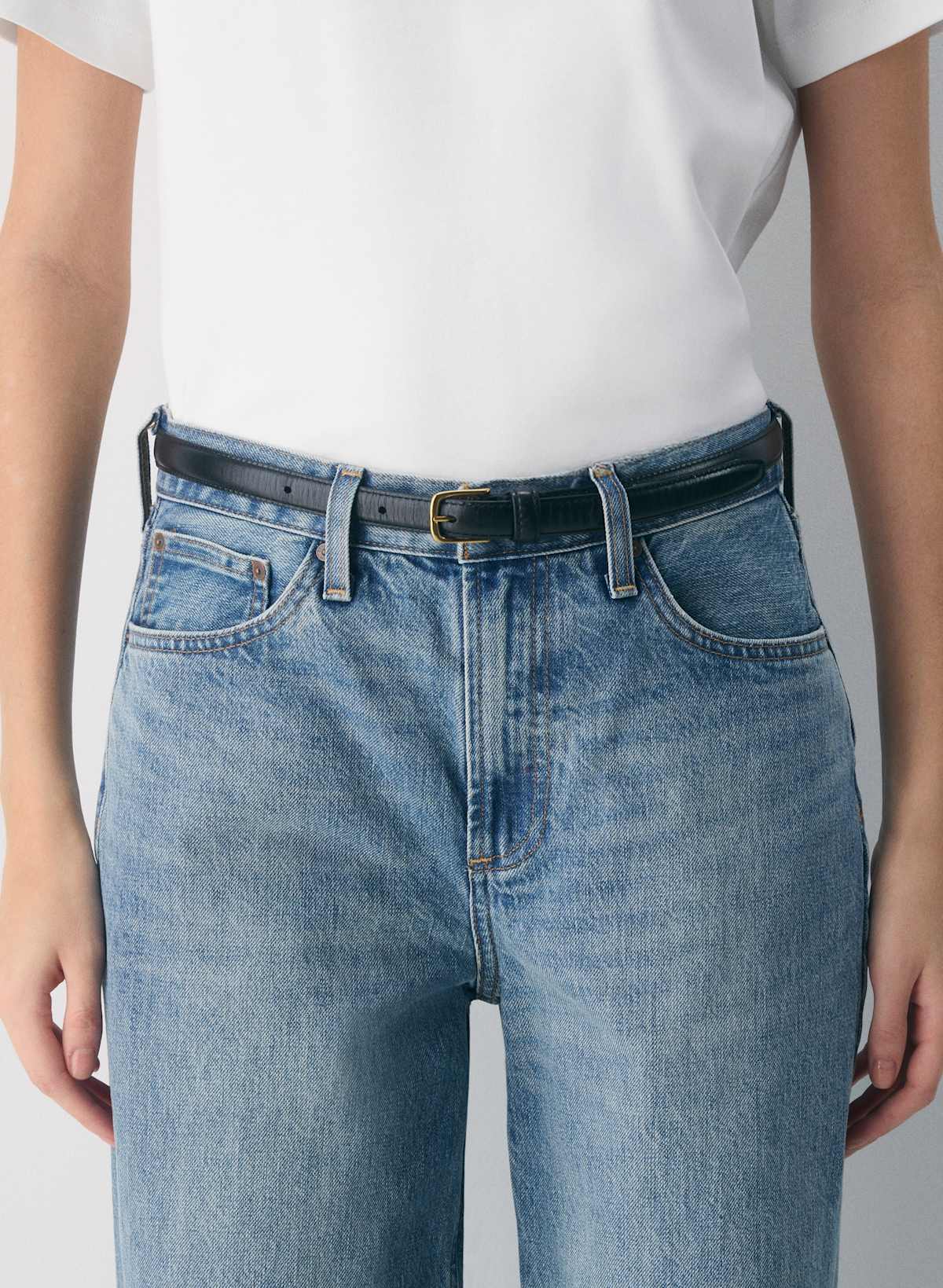 Essential Solid Brass Leather Slim Belt