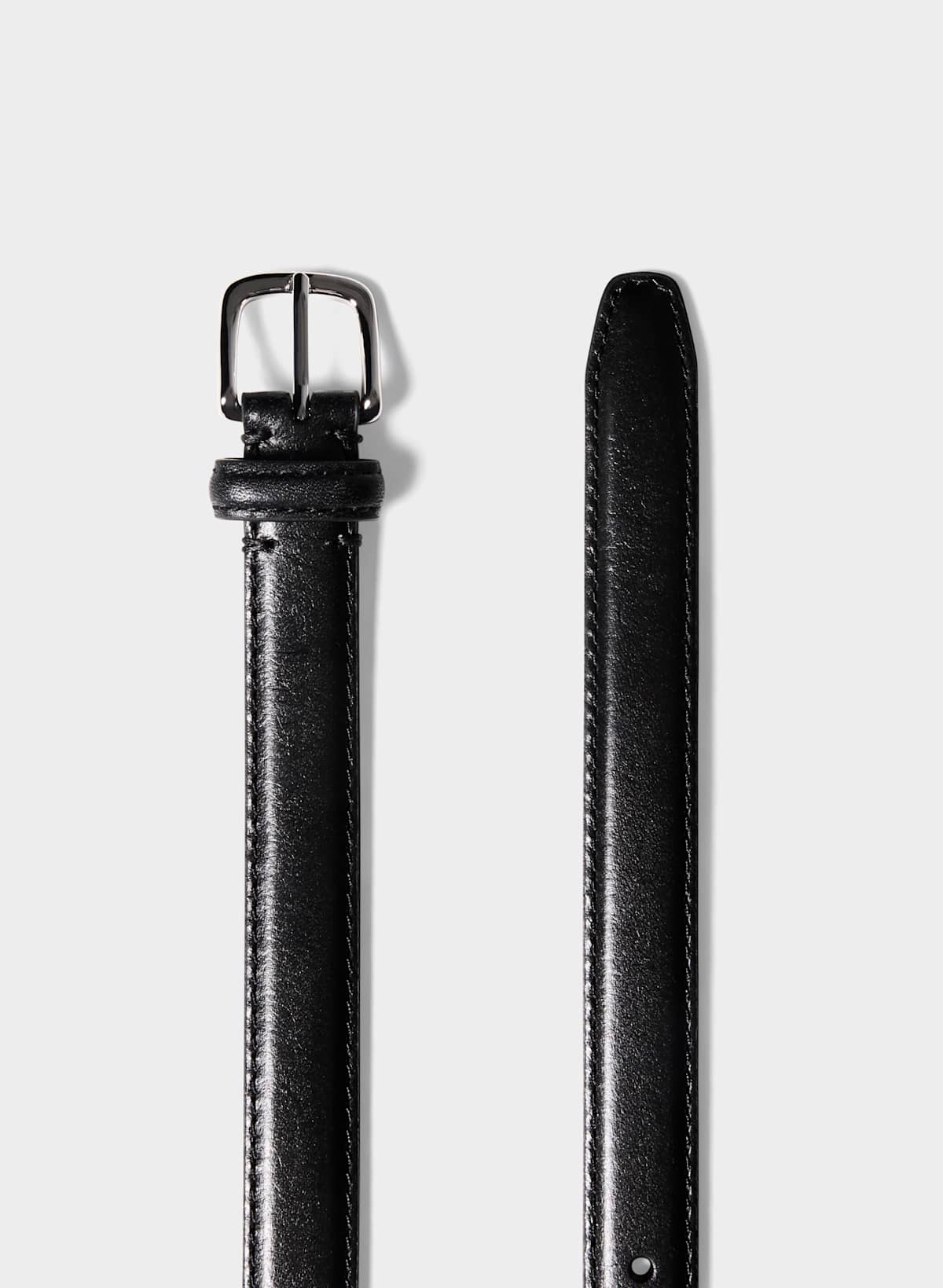 Essential Solid Brass Leather Slim Belt - Image 2